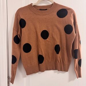 T Tahari Tan and Black Polka Dot Sweater Size XS